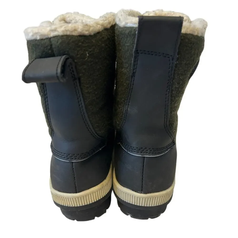 Khombu Women's Telluride Duck Boots Faux Fur Sz 7.5M Black/Green Leather Rain